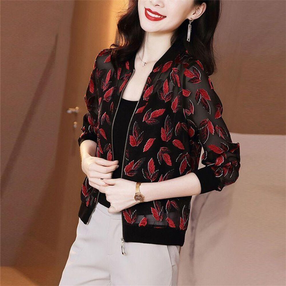 (red, 3XL) Chiffon Outerwear for Women Wear Summer Lightweight Long-sleeved Sunscreen Jacket Large Zip Cardigan Bomber for Women