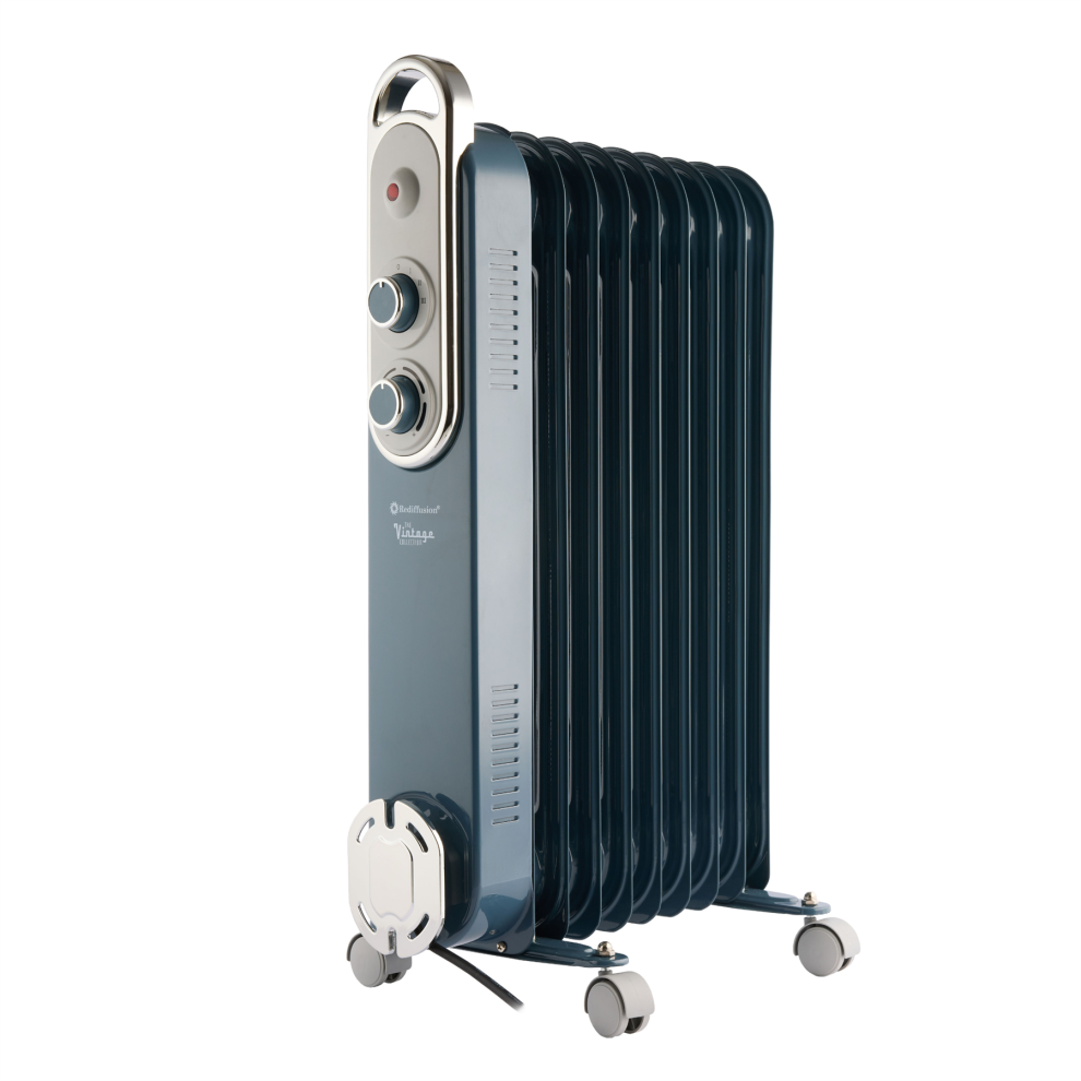 Rediffusion Vintage 9 Fin Oil Filled Radiator, 2Kw, Redb14kblee Blue