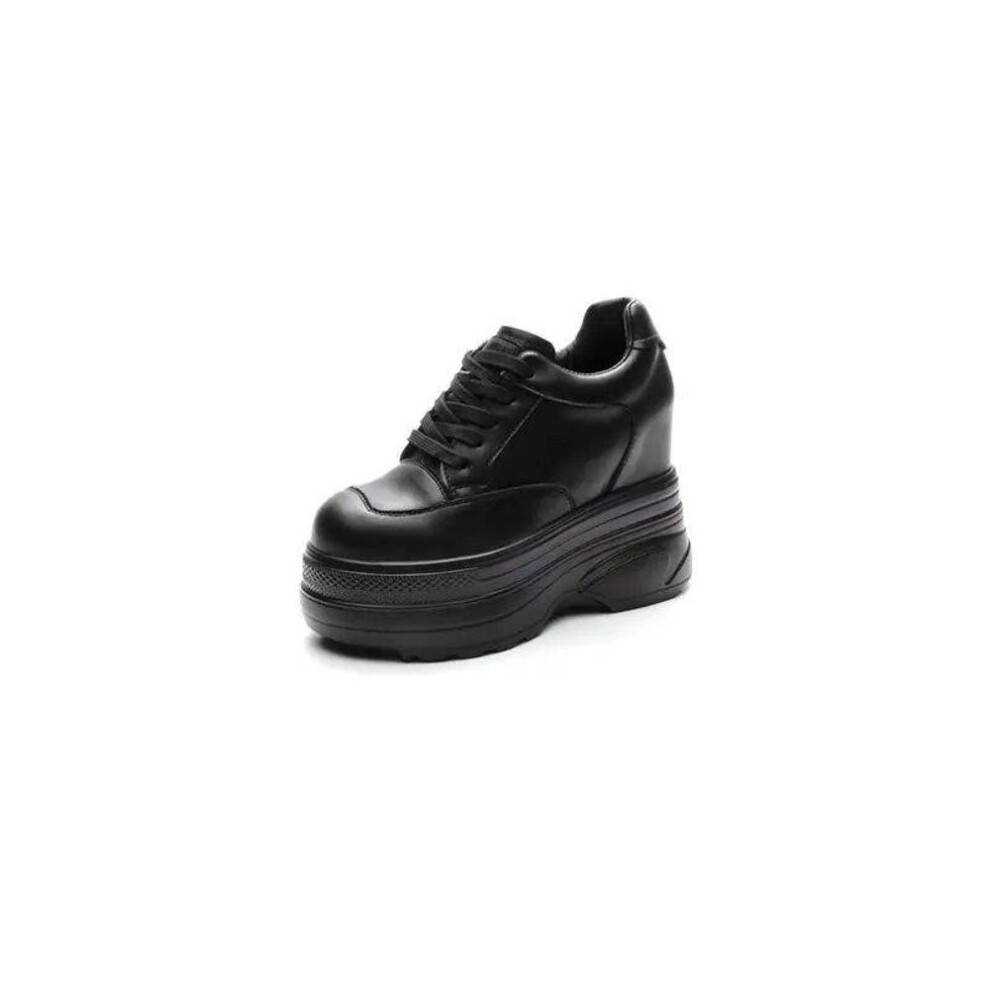 (black, 39) Fujin 11.5cm Natural Cow Genuine Leather Platform Wedge Hidden Heel Women Casual Shoes Chunky Sneakers High Heels Spring Autumn