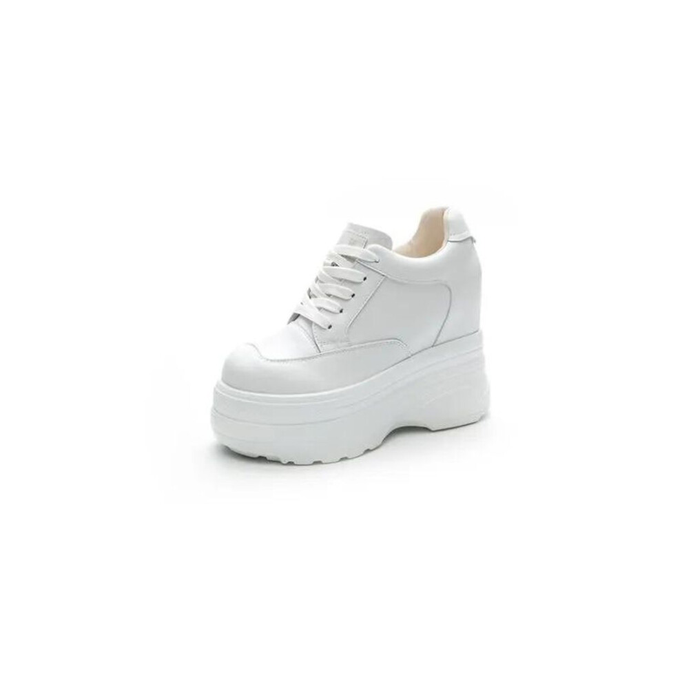 (white, 38) Fujin 11.5cm Natural Cow Genuine Leather Platform Wedge Hidden Heel Women Casual Shoes Chunky Sneakers High Heels Spring Autumn