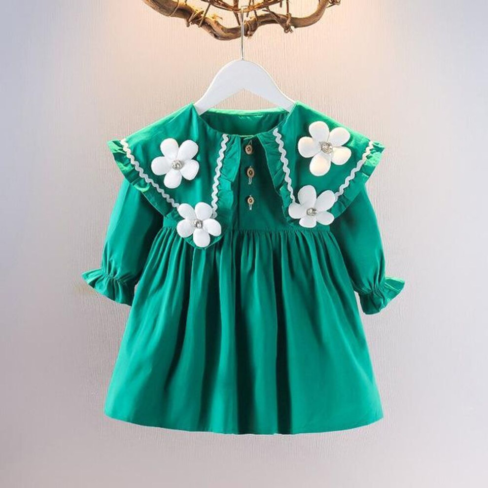(green, 90) Baby Girls Cartoon Long Sleeves Dress Children&apos;s Clothing Kids Princess Dresses Casual Clothes