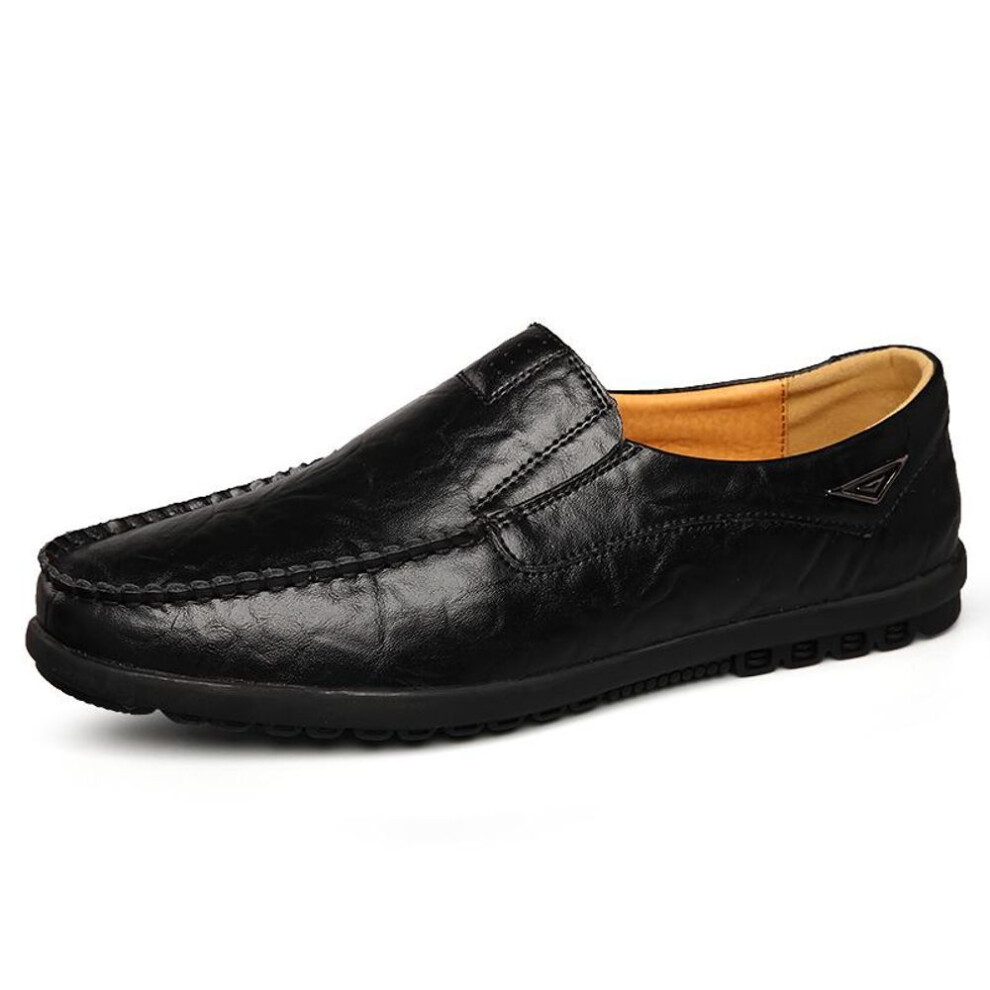 (black, 44) Design High Quality Genuine Leather Men Lazy Shoes Soft Moccasins Loafers Fashion Brand Men Flat