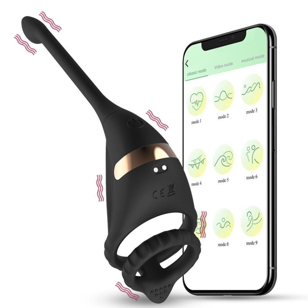 (black, APP version) APP Remote Control Double Ring Double Shock Locking Cum Ring Anal Plug Couple Vibrator Sex Toys Remote Penis Ring Adult Products