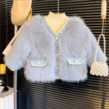 (Blue, 1-2Years) Kids Girls' Furs Coat Parka Jacket Warm Winter UK