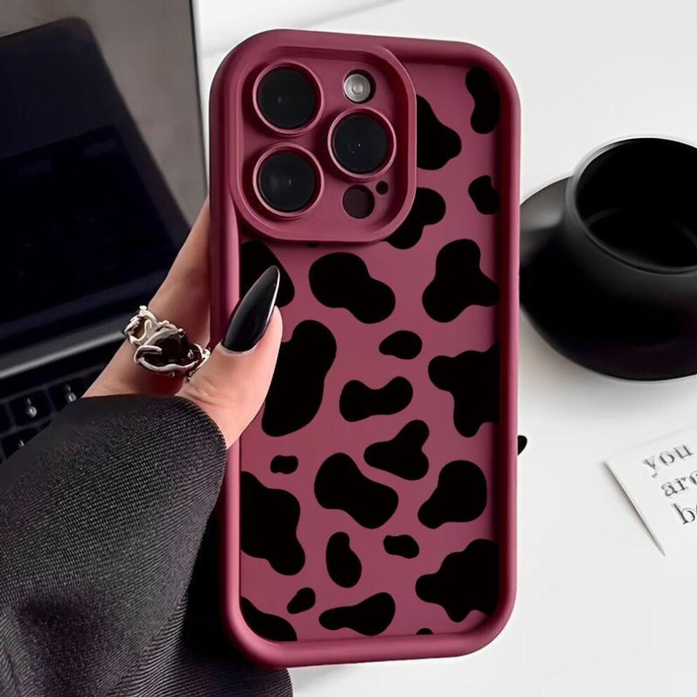 (wine red, iPhone 15 Pro Max) For iPhone 16 15 Pro Max 14 13 Pro 12 11 XR 8 7 Phone Cover Cow Pattern Shockproof Matte TPU Soft Case