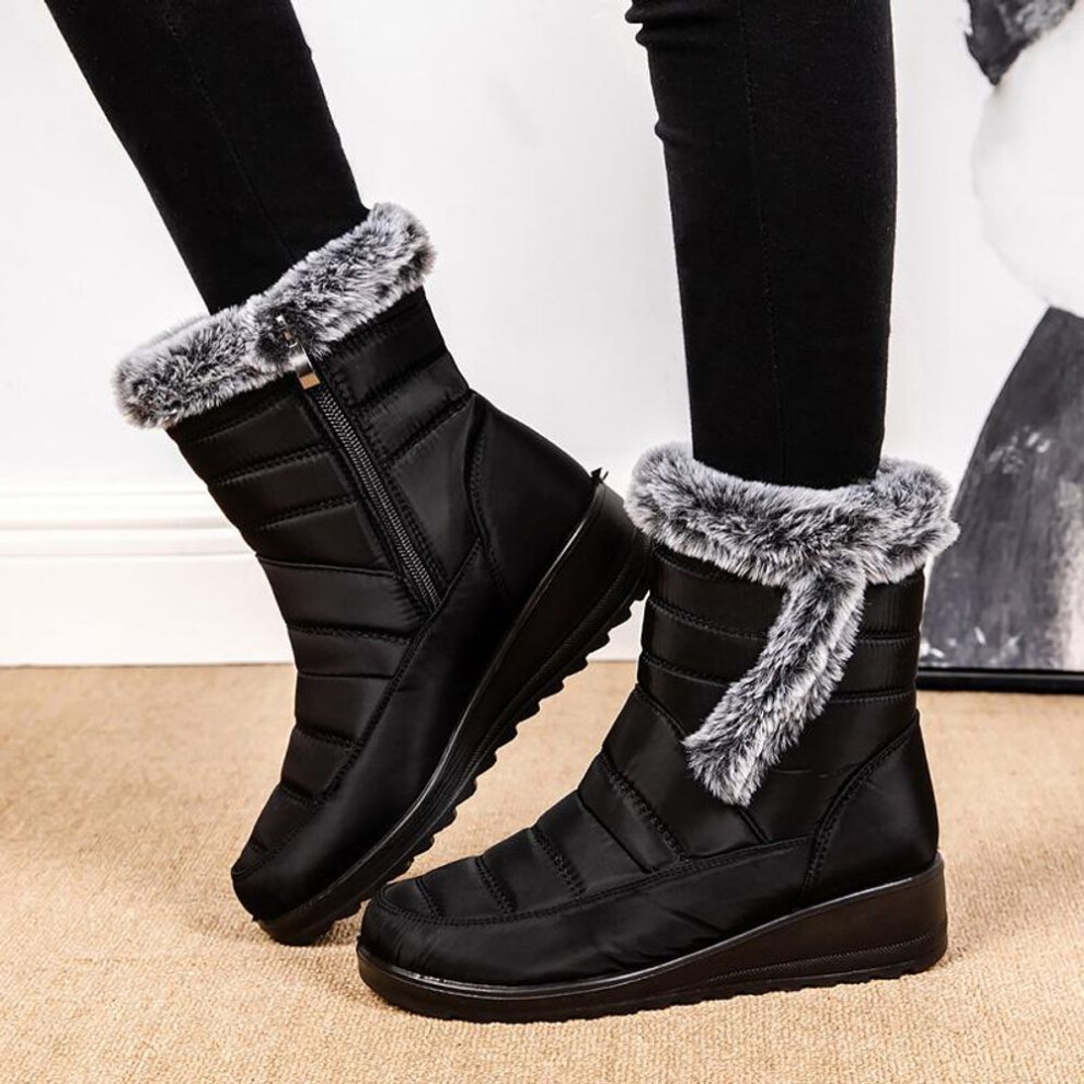 (black, 38) Waterproof Women&apos;s Winter Boots 2024 Women Snow Boots Faux Fur Warm Ankle Boots Women Thicked Plush Non-Slip Cotton Boots Woman