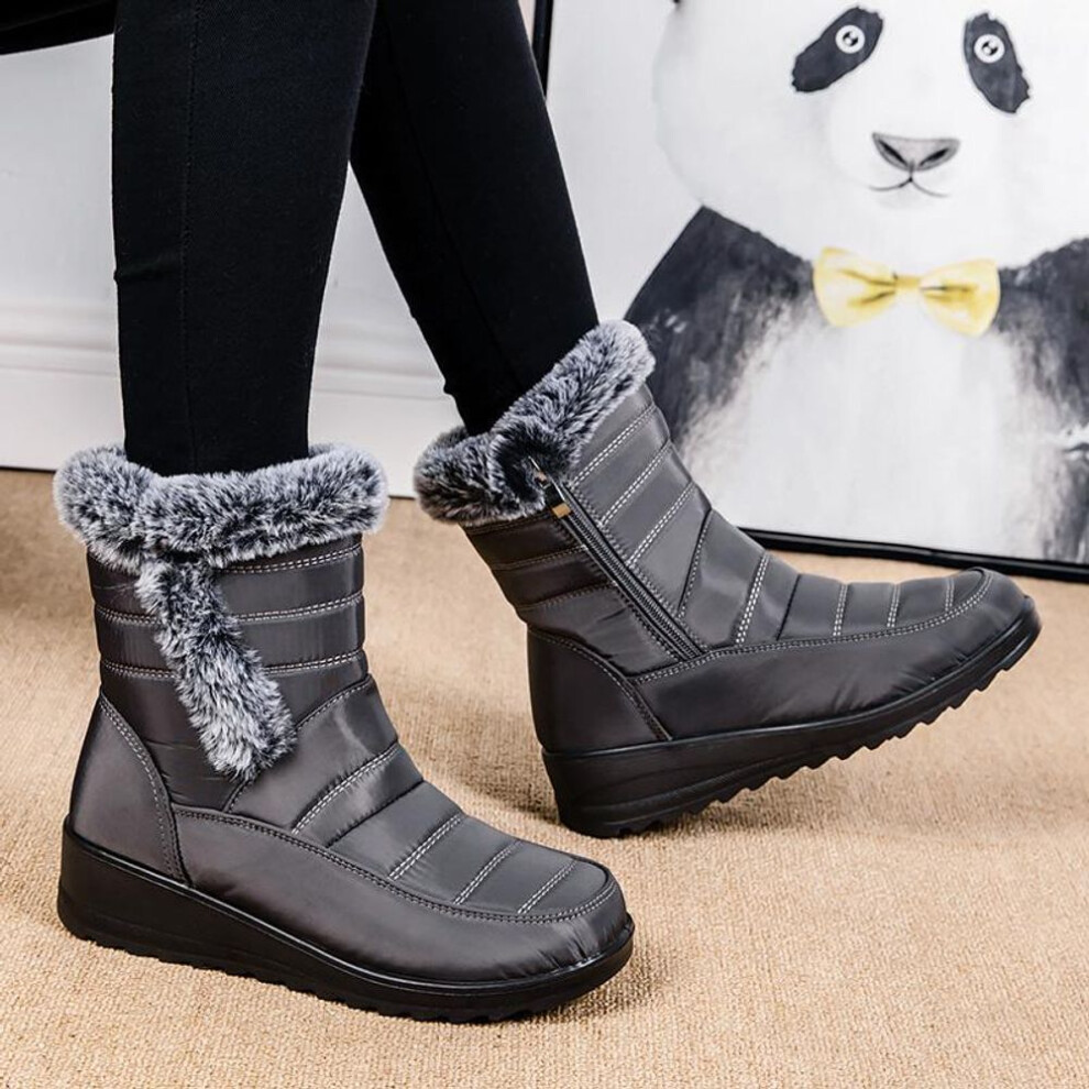 (grey, 39) Waterproof Women&apos;s Winter Boots 2024 Women Snow Boots Faux Fur Warm Ankle Boots Women Thicked Plush Non-Slip Cotton Boots Woman
