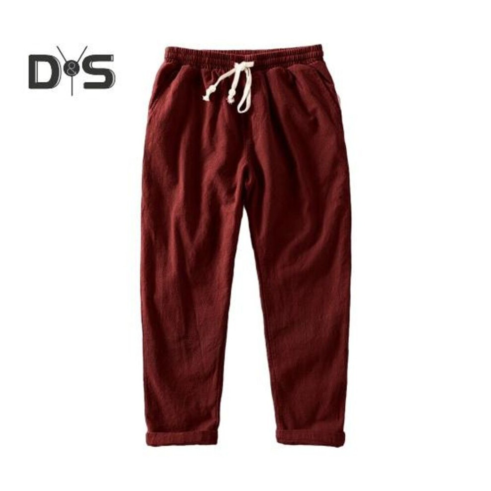 (red, L) Men Pants Drawstring Elastic Waist Straight Leg Loose Solid Color Pockets Daily Wear Casual Sport Trousers Long Sweatpants