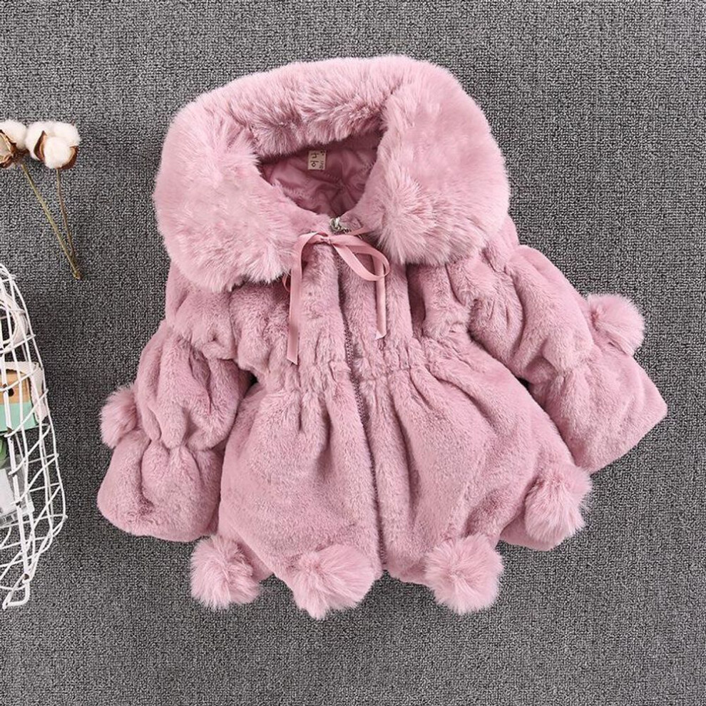 (pink, 120) 1-7 Year Baby Girls Jacket Autumn Winter Warm Faux Fur Coat For Girls Christmas Princess Outwear Fashion Plush Children Clothing