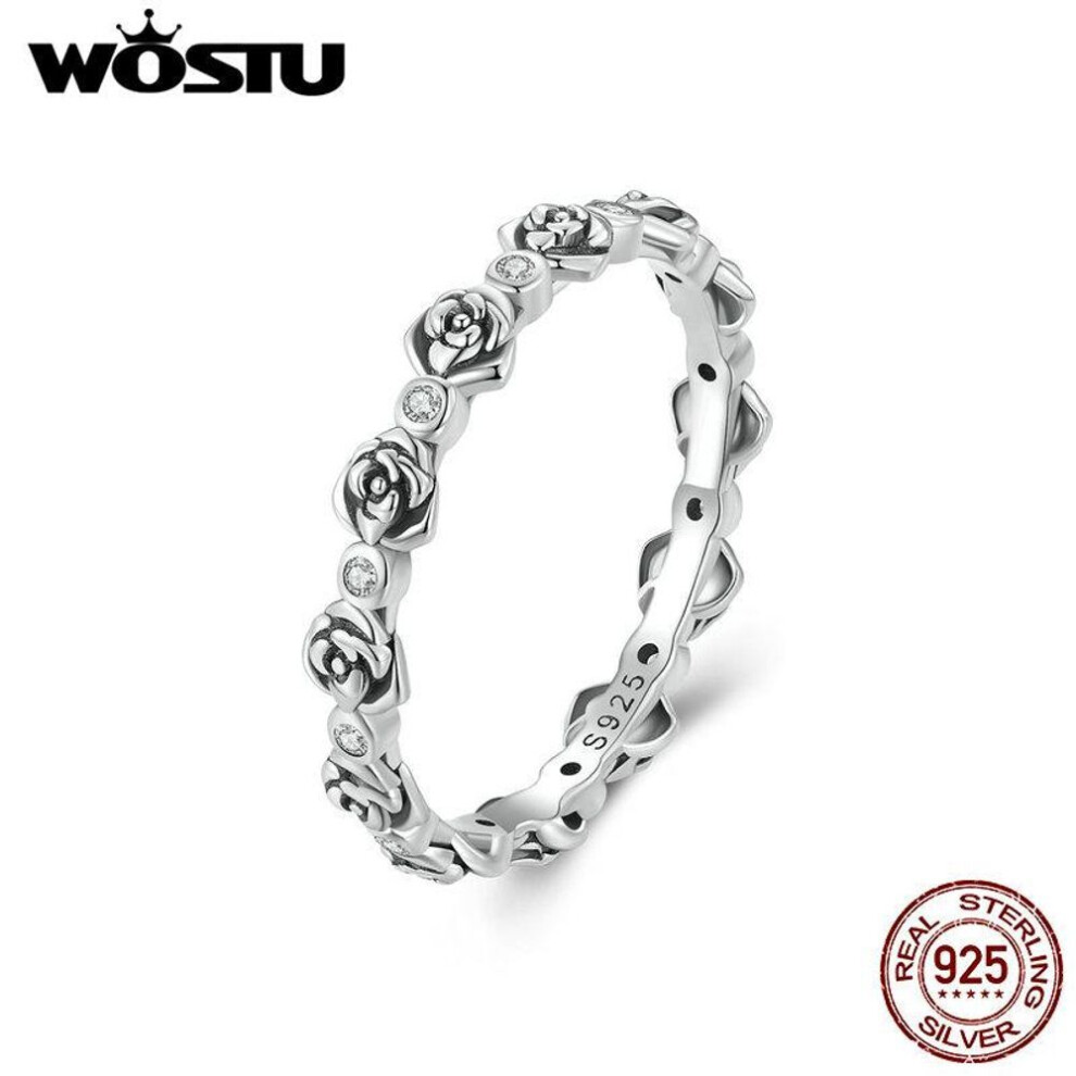 (7) WOSTU 925 Sterling Silver Elegant Roseflower Band Rings For Women Paved Shiny Zircon Party Ring Special Jewelry Gift For her