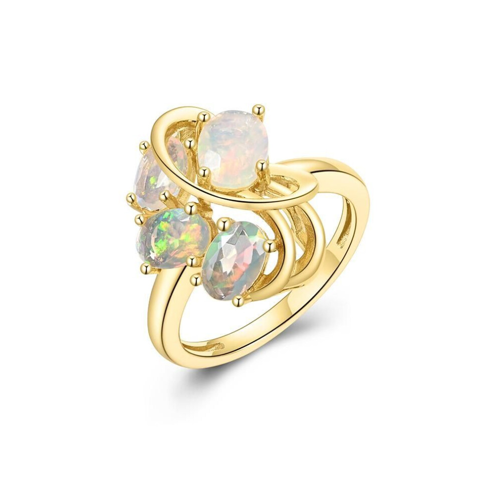 (yellow, us ring size 7#) 925 Sterling silver opal ring natural ethiopia opal 1.8ct gemstones fine jewelry for women nice gift