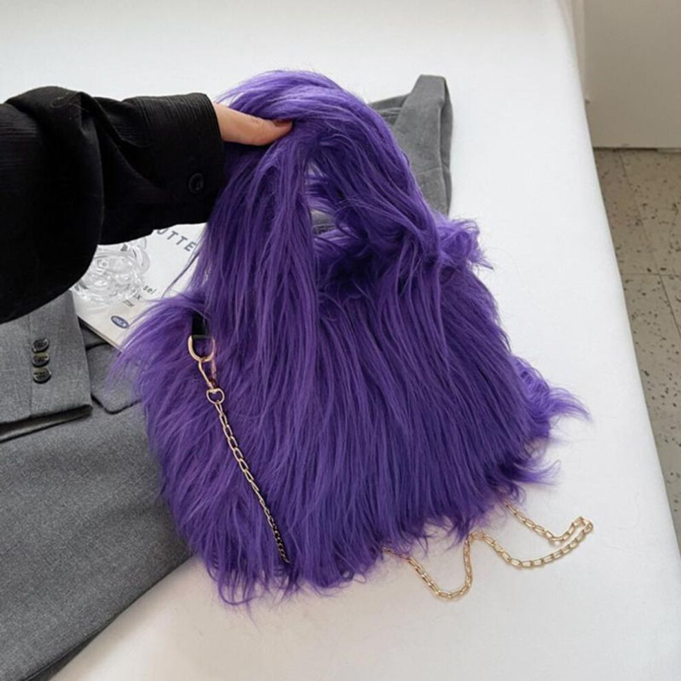 (purple, 25x13x18cm) Yogodlns Soft Plush Women Winter Warm Shoulder Bags Fashion Candy Color Chain Crossbody Bag Phone Purse and Handbags
