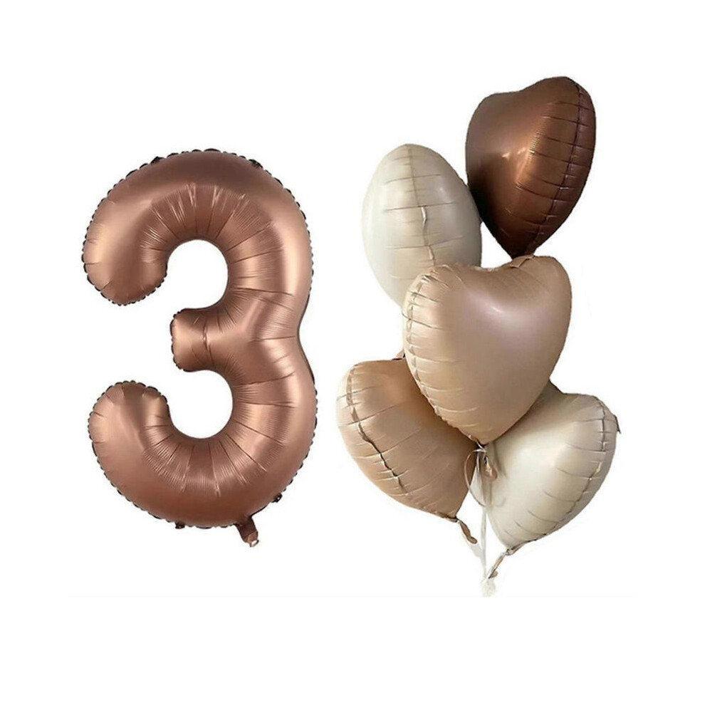 (B3)6pcs Cream Color Number Heart Foil Balloons 1 2 3 4 5 6 7 8 9 Year Old Happy Birthday Party Decorations Kids Boy Girl