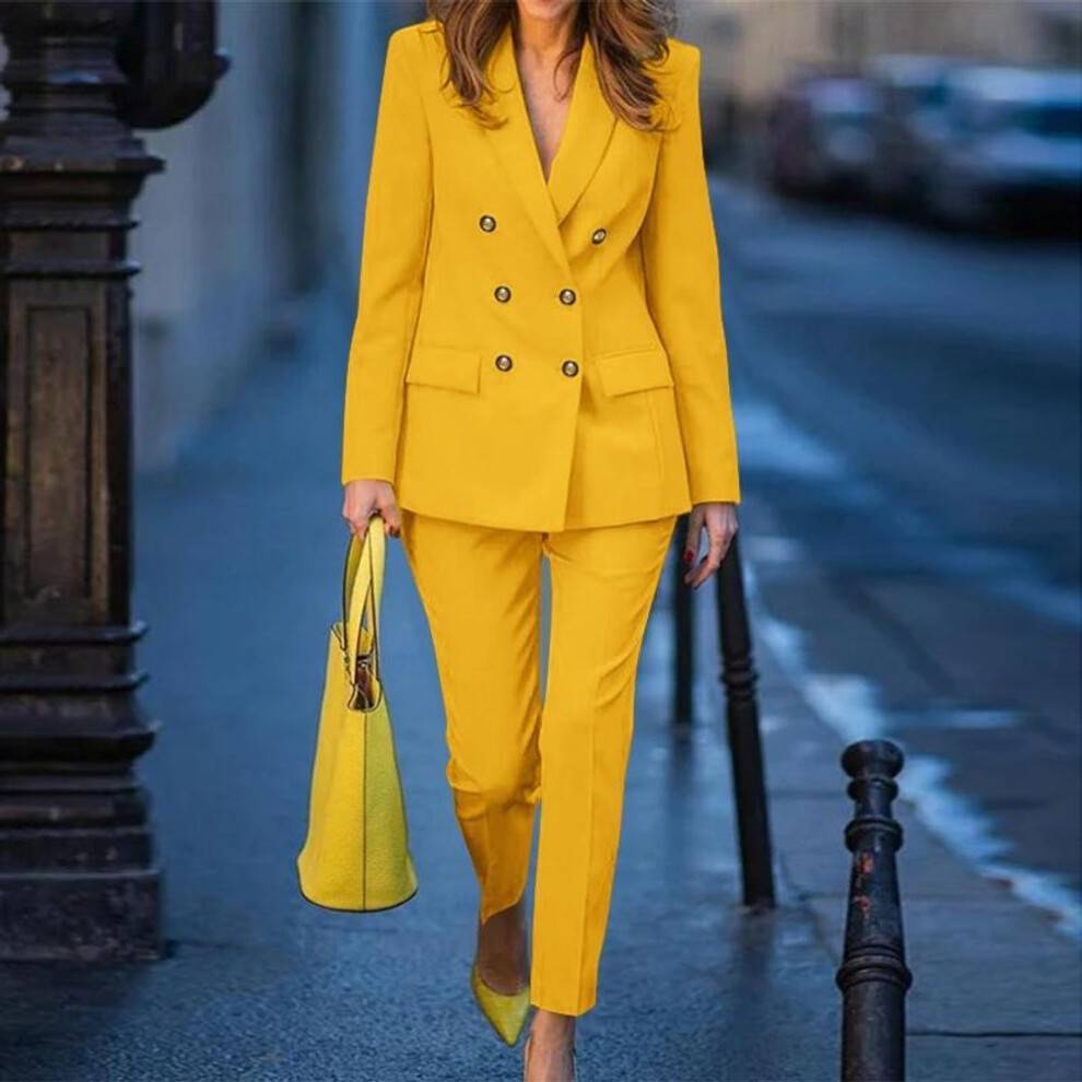 (yellow, 3XL) ZANZEA Women Blazer and Pants Casual Two Piece Suit Set