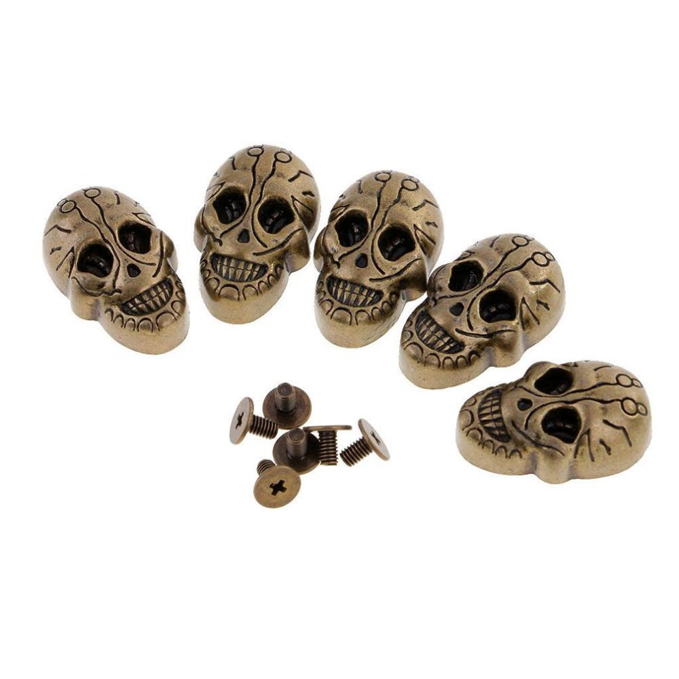 (Bronze, 21x15mm) 5 Set Skull Head Screwback Studs Punk Rivets for Bag Shoes Leathercraft Bronze