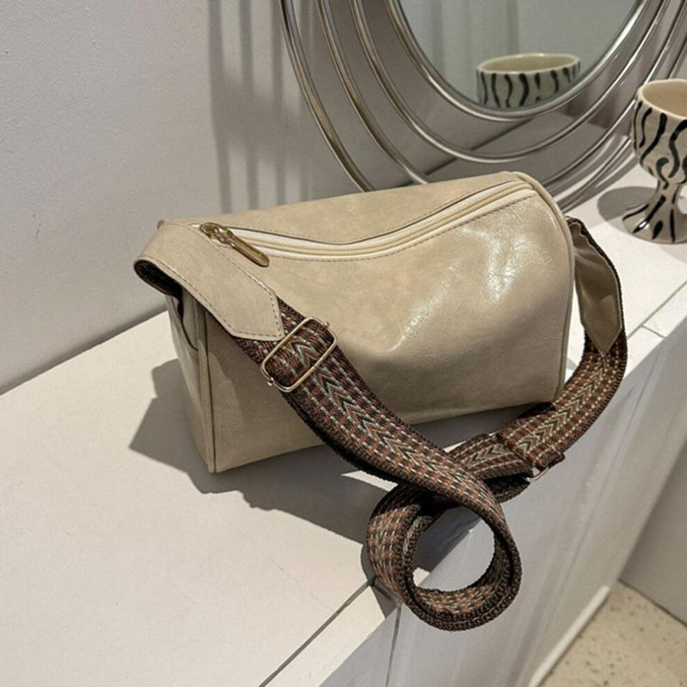 (beige, 24x12x15cm) Yogodlns Vintage Shoulder Bag For Women Fashion Wide Strap Crossbody Bag Retro Pillow Messenger Handbag Ladies Tote