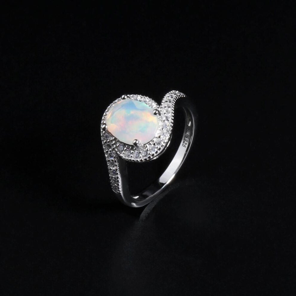 (white, us ring size 7#) 925 Sterling silver opal ring natural ethiopia opal oval 7*9mm 1.5ct gemstones fine jewelry for women nice gift
