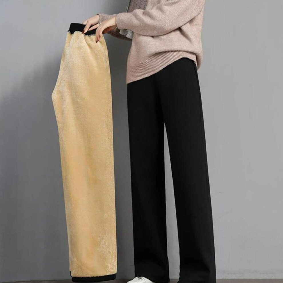 (black, XXXL) Women Warm Winter Plush Thick Pants Lambskin Cashmere Trousers High Waist Cotton Fleece Loose Female Wide Leg Pants