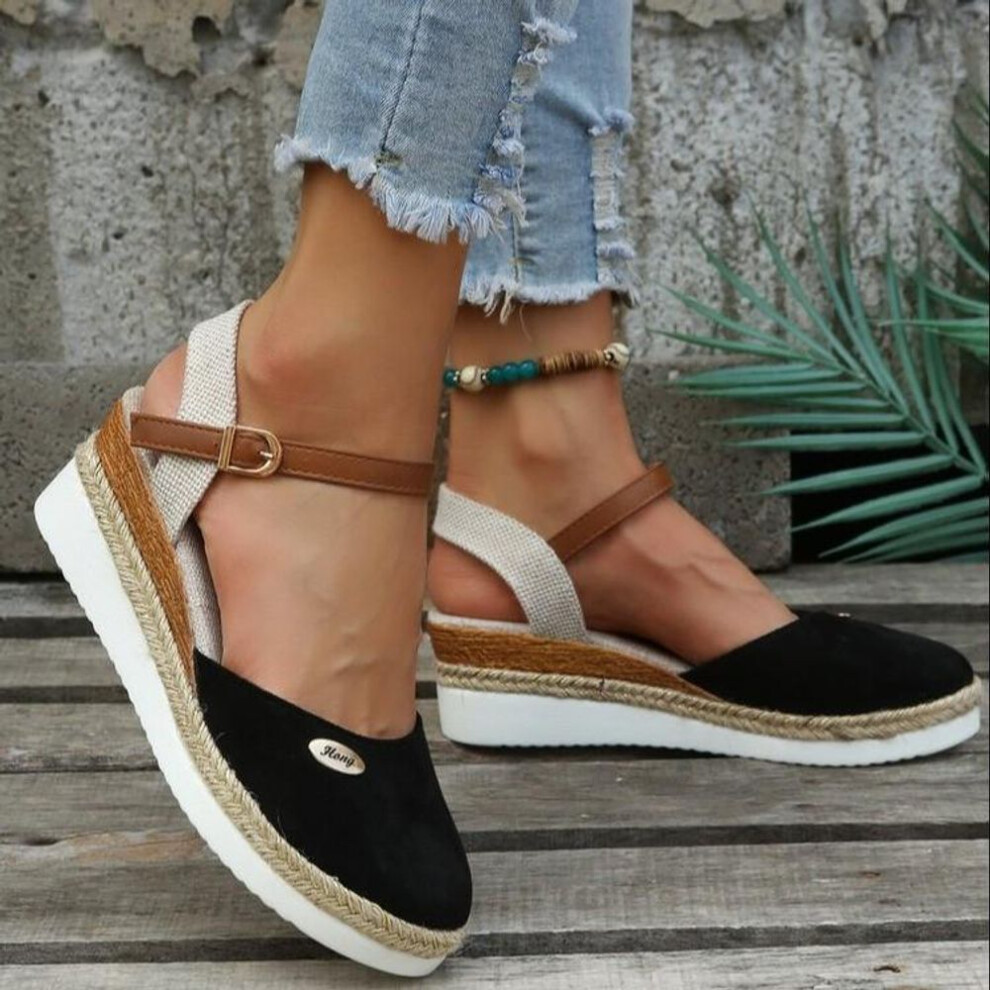 (black, 41) Plus-size Matching Color Sandals Wedges Light Women&apos;s Shoes Platform Sandals