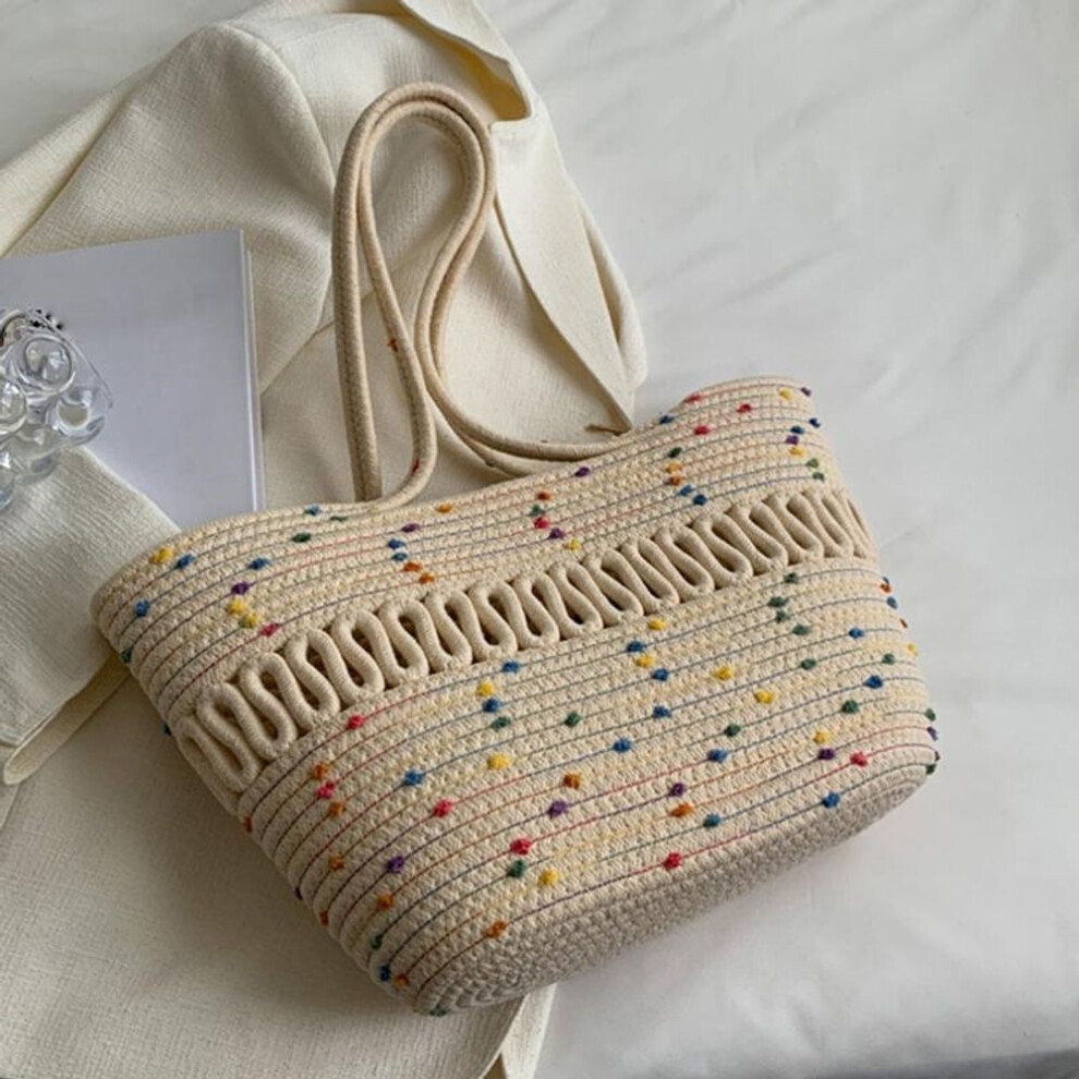 (multicolor, 28x9.5x24cm) Yogodlns Knitting Kits Fabric Khaki Beach Bag Large Capacity Handmade Straw Spring Summer Holiday Leisure Bag Women Bag Shopping Bag