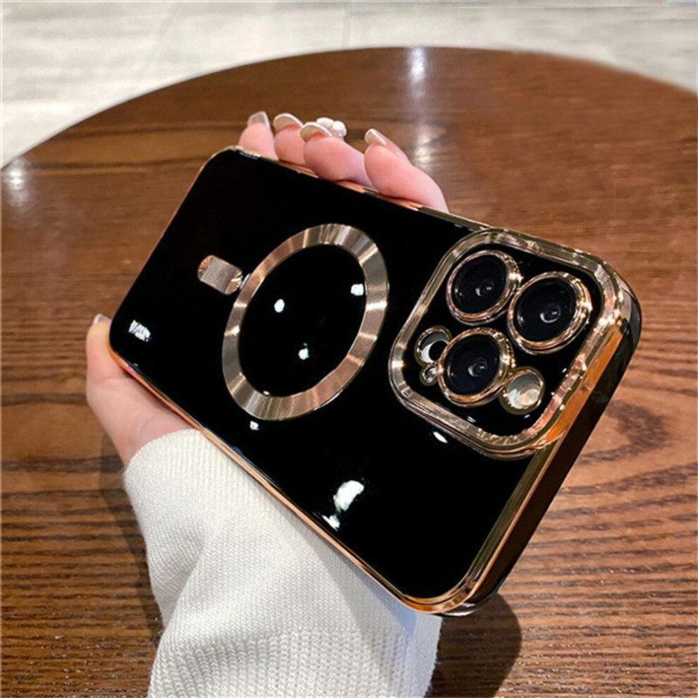 (black, iPhone 14 Pro Max) For iPhone 16 Pro Max Luxury Magnetic Square Plating Frame Phone Case For iPhone 11 12 13 14 15 Plus Lens Protective Cover