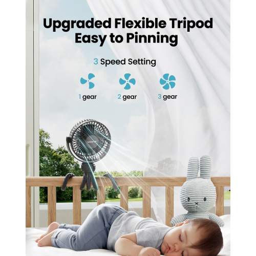 gaiatop Mini Portable Pram Fan, Rechargeable Small 2