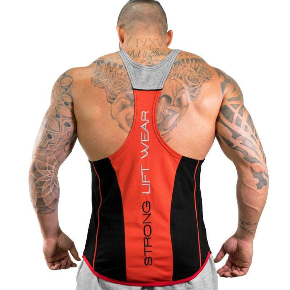 (black,red, XL) Mens Bodybuilding Tank Tops Gym Fitness Sleeveless Shirt Cotton Casual Singlet Vest