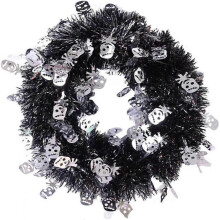 Halloween Wreath for Front Door, Artificial Pumpkin Skull Wreath Halloween Decorations, Indoor Otudoor Home Window Halloween Supplies (black silver)