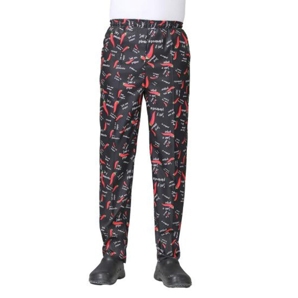 (red black, L) Chef Pants Unisex Loose Elastic Waist Soft Pockets Stretchy Service Cook Restaurant Uniform Waiter