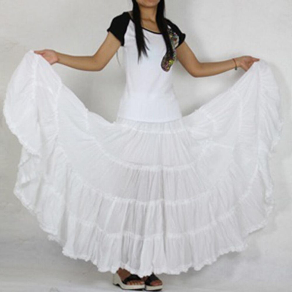 (white, one size) Women Long Skirts Candy Colors Cotton Falda Female Casual Beach Bohemia Ruffles Maxi Skirt