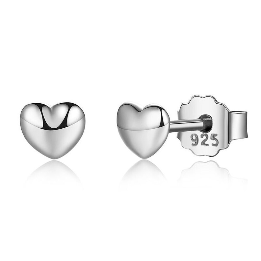 (PAS441) BAMOER 100% 925 Sterling Silver Petite Plain Love Hearts Stud Earrings for Women Silver Small Earrings
