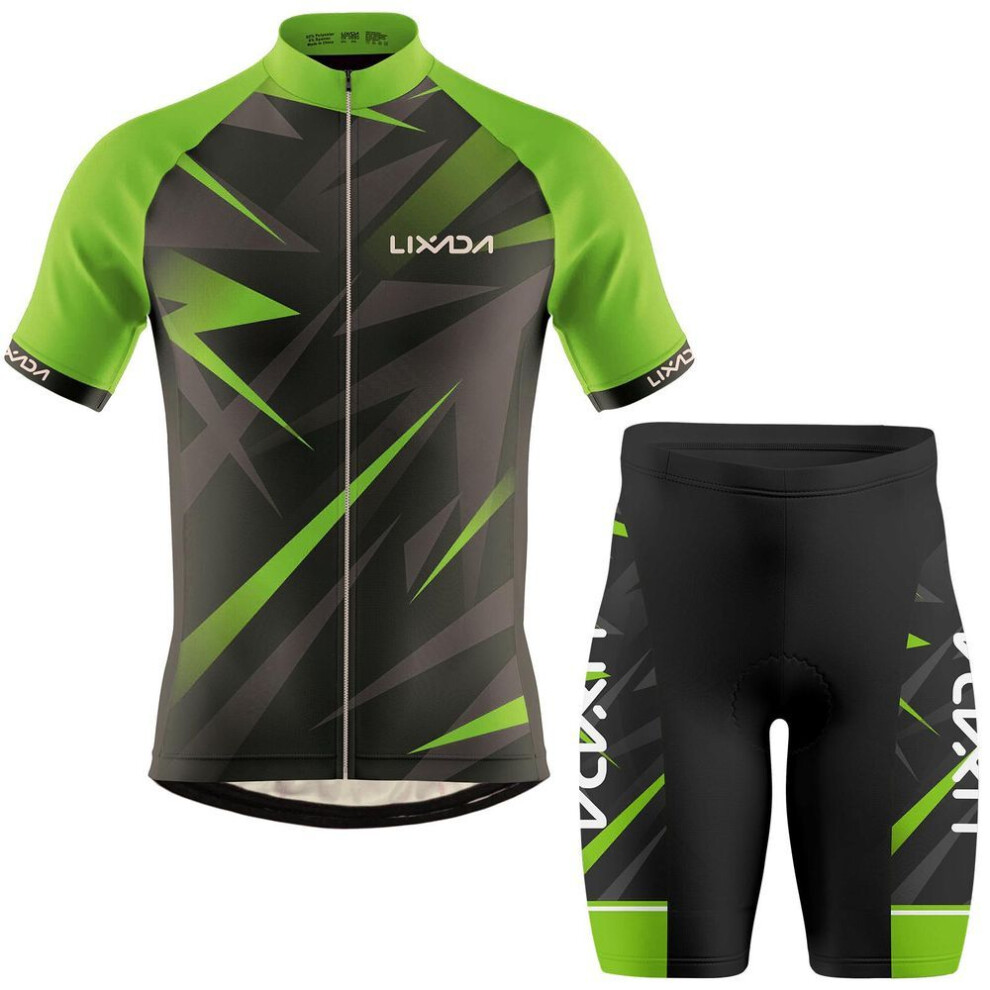 (green, S) Lixada Men Cycling Jersey Breathable Short Sleeve Bike Shirt and Padded Shorts MTB Bicycle Clothing