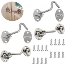 Set of 4 Door Hooks 7.5cm Interior Door Locks Stainless Steel Hatch Exterior Door Locks for Windows, Barn Doors, Shed Doors, Garage Doors