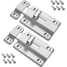 Door Bolts, 2 Pcs Stainless Steel Door Bolt, Security Bolt Lock with 12 Screws for Flush Doors