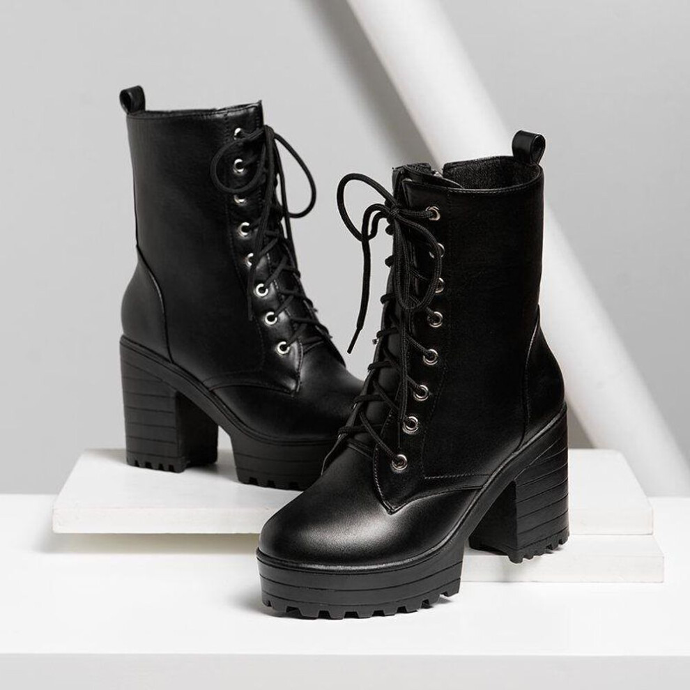 (black, 39) Women&apos;s Shoes Autumn Winter High-heeled Boots British Style Women&apos;s Boots Ankle Boots 34-43