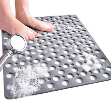 Square Shower Mats Non Slip Anti Mould, 53 x 53 cm Rubber Anti Slip Bath Mat with Drain Holes, Machine Washable, Grey