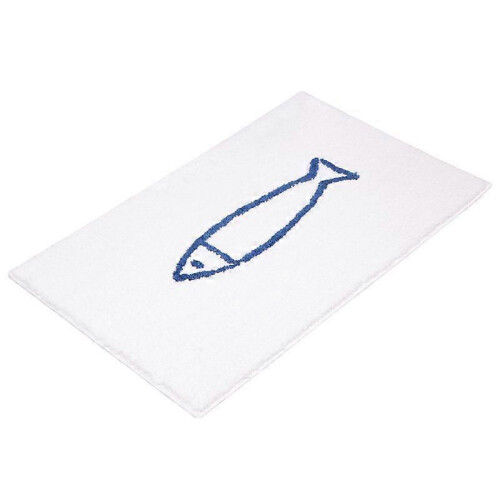 Blue/White Fish Pattern Non-Slip Bathroom Bath Mat,Polyester,40 x 60cmWhite 1