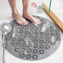 Round Shower Bath Mat Anti-Slip Antibacterial Massage Bathroom Mat with Suction Cup and Drainage Holes (55x55cm, Grey)
