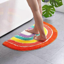 Striped Bath Mat in Colors Half-Round Microfiber Non-Slip And Absorbent Washable 50x80cm