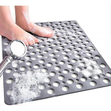 Square Shower Mats Non Slip Anti Mould, 53 x 53 cm Rubber Anti Slip Bath Mat with Drain Holes, Machine Washable, Grey