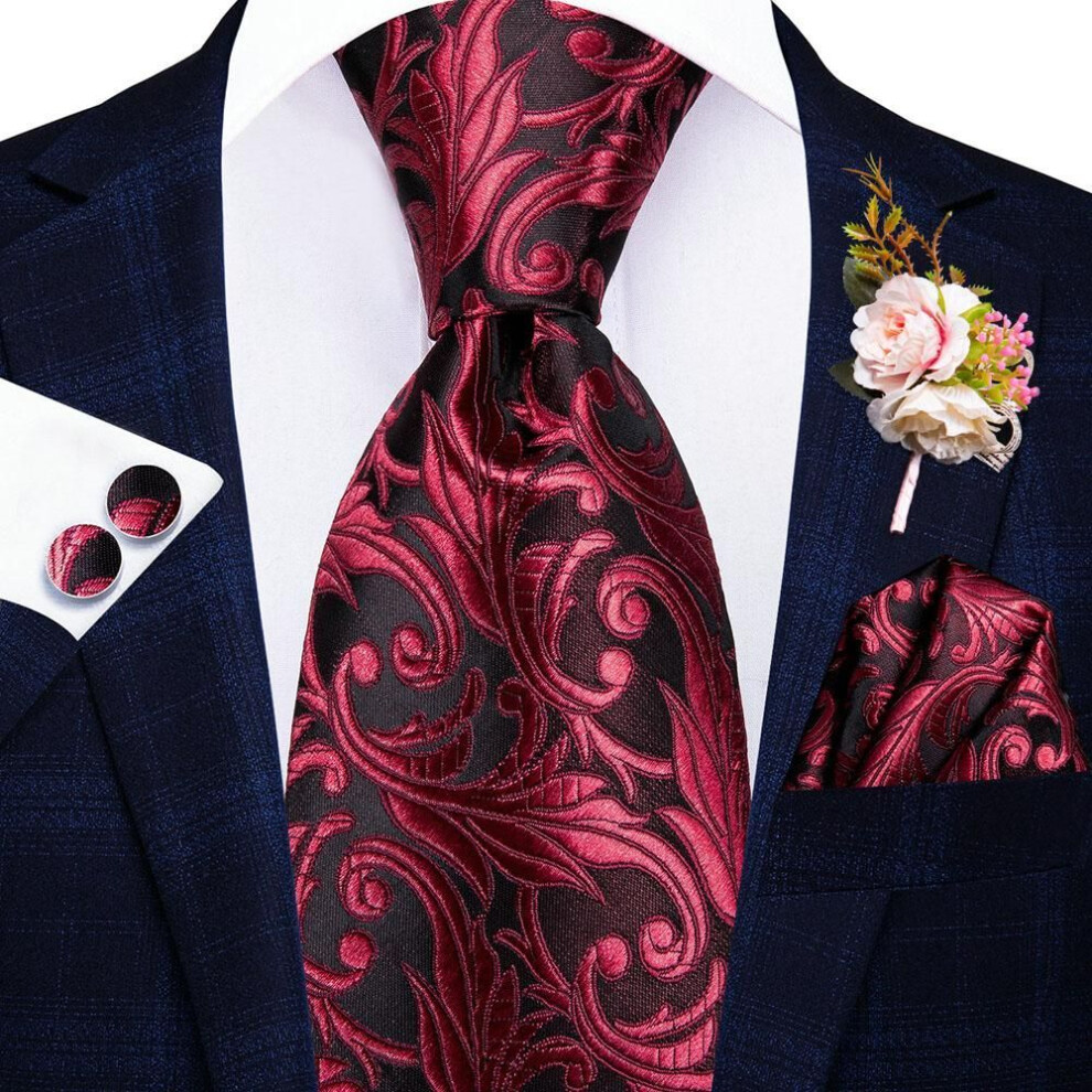 (as the picture, N-3348) Hi-Tie Mens Silk Tie Bridegroom Wedding Suit Corsage Necktie Hanky Cufflinks Set