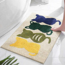 50X80cm Super Soft Microfiber Anti-Slip Bath Mat 4 Cat Pattern Machine Washable Super Absorbent Carpet Mat, Khaki