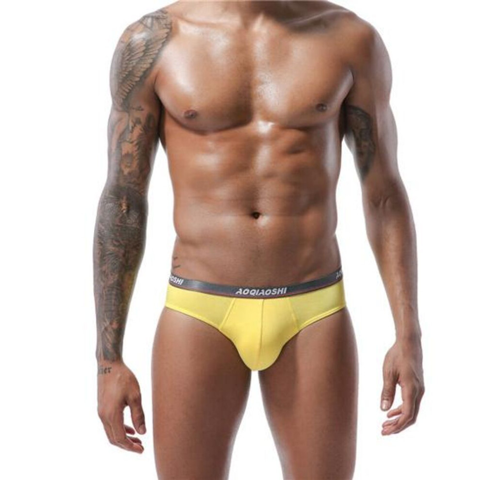 (yellow, L) Stylish 3D U Convex Inside Wearing Modal One Piece Pouch Underpants Briefs for Bathroom Men