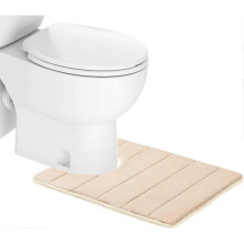 Bathroom Rug, Memory Foam Contour Toilet Bath Rug, U-Shaped Non Slip Absorbent Thick Soft Washable Bathroom Rugs, 20" X 24"(Beige)