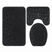 Bathroom Rug Set, 3 Pieces Bath Rug and Toilet Mat, Microfiber Bathroom Rugs Shower Mat, Super Absorbent Bath Mats for Tub, Shower, BathroomBlack, sto