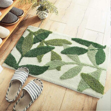 Extra Soft Microfiber Shag Non-Slip Absorbent Bath Mat Machine Washable Bathroom Rug for Bath, Shower and Bathroom, Bedroom, 45X65cm, Leaf Green
