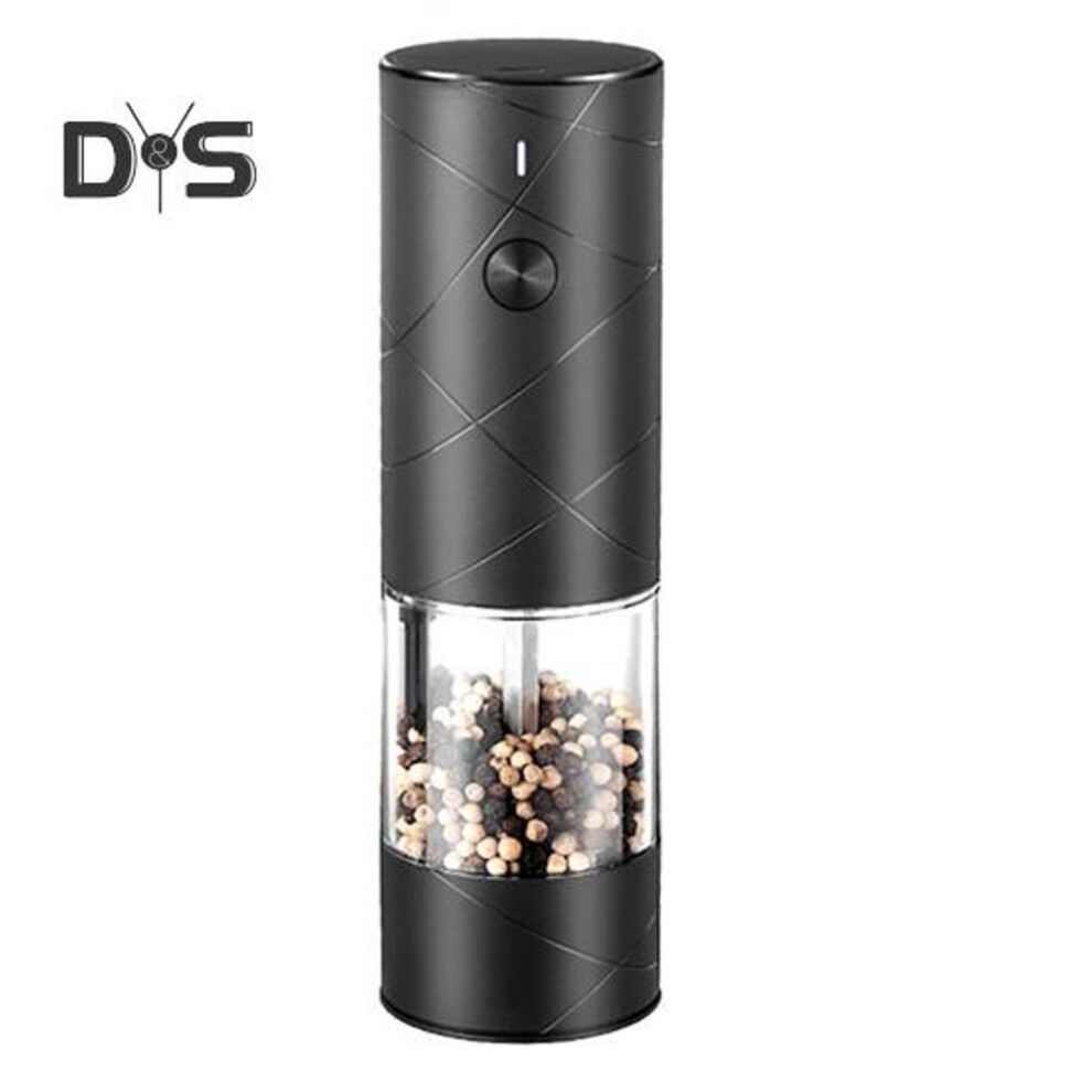 (black) 1/2Pcs Electric Spice Grinder Clear Visible LED Adjustable Handheld USB Rechargeable Cordless Automatic Salt Pepper Condiment Grinding Tool