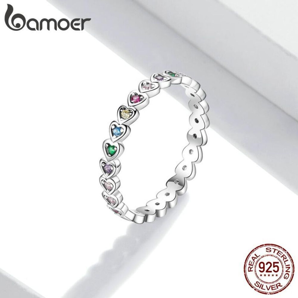 (7) BAMOER 925 Sterling Silver Exquisite Original Colorful Heart-shaped Zircon Ring for Women Fine Jewelry
