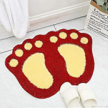 Cartoon Big Feet Bathroom Rug Mat, Water Absorbent Rug Mat, Soft Plush Door Rug Mat for Bathroom Washroom (Red)