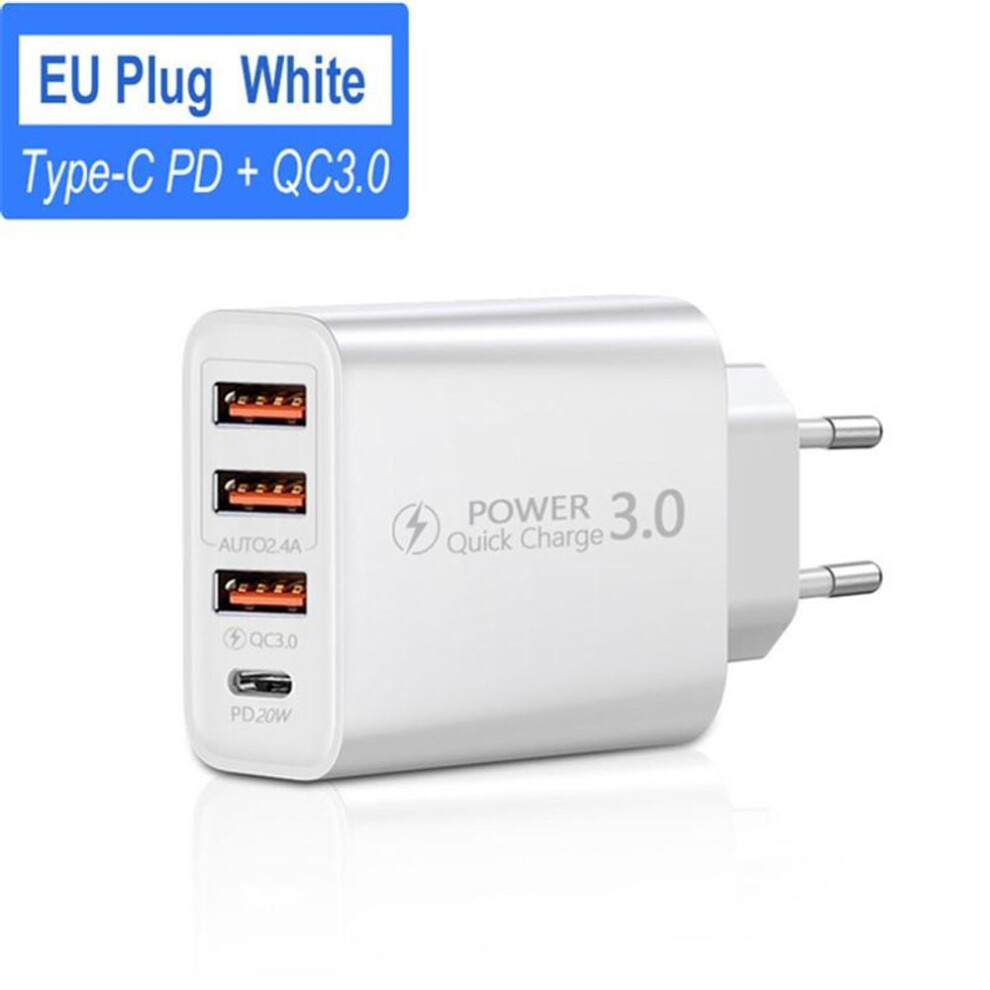 (EU Plug, White) 5A 30W 4 Ports USB Charger Quick Charge Fast Wall Charger For Xiaomi iPhone 15 Pro Max Portable Phone Charger QC 3.0 Adapter EU/US Plug